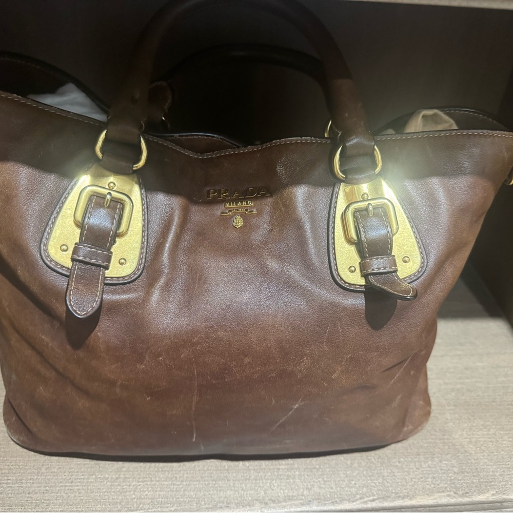 Prada Cacao Brown Soft Calf Leather Shopper Tote